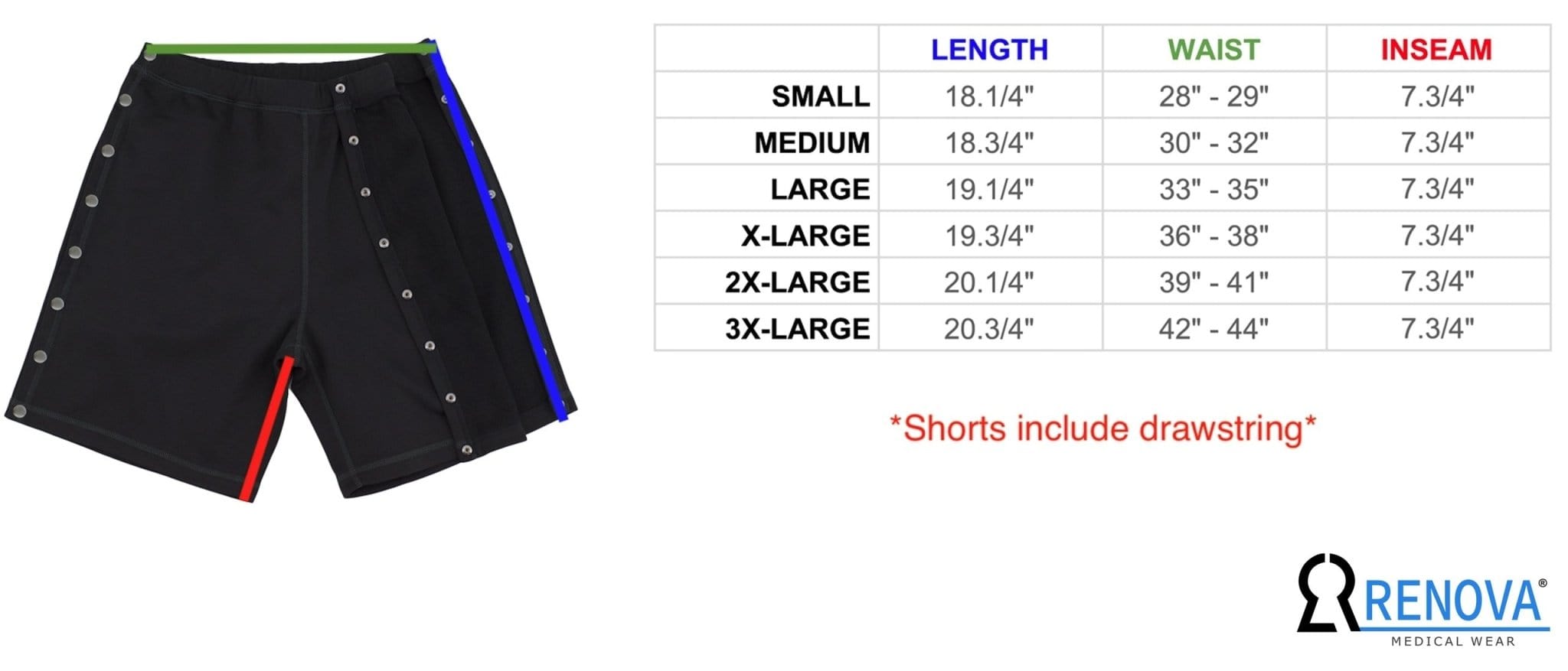 Post Surgery Tearaway Shorts - Men's - Women's - Unisex Sizing Renova Medical Wear